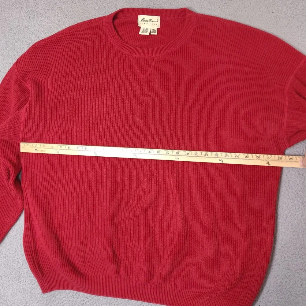Vintage Eddie Bauer Sweater Mens XL Tall XLT Red Ribbed Made in USA Crewneck - Picture 6 of 14